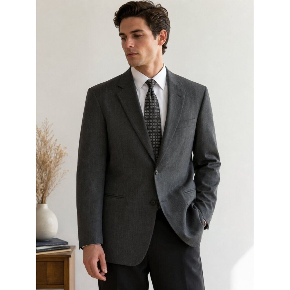 Stafford Washable Wardrobe Gray Pinstripe Blazer Men’s 44 Short Wool Blend